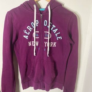 Aeropostale Women’s Hoodie Purple Zip up Hoodie Adjustable Drawstring Medium